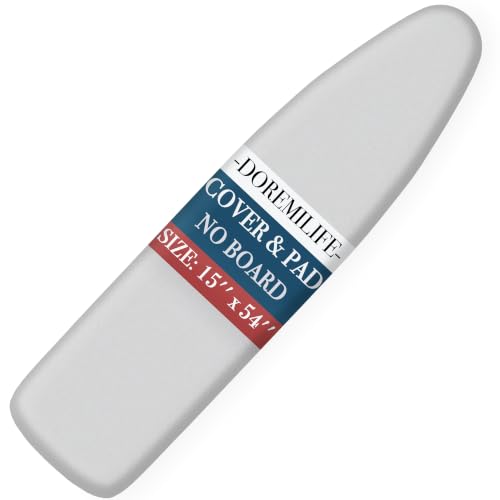 Image of Ironing Board Cover and Pad 15x54 Standard Size,Extra Thick Cotton Iron Board Cover with Padding, Silicone Coated Scorch Resistant, Elastic Edge with Hook & Loop Strap, Heatproof Silver