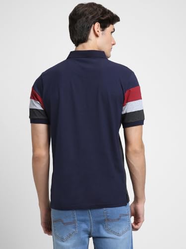 Image of Dennis Lingo Men's Cotton Stripes Regular Fit Mandarin Collar Short Sleeve Polo Tshirt