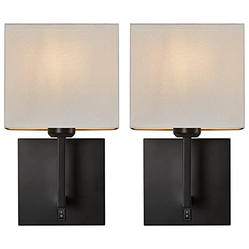 Image of PASSICA DECOR Hardwired Wall Sconces Set of 2 Modern Fabric Wall Mount Light Fixture Indoor Black Wall Sconce with Switch for Bedroom Bedside Living Room Fireplace Farmhouse