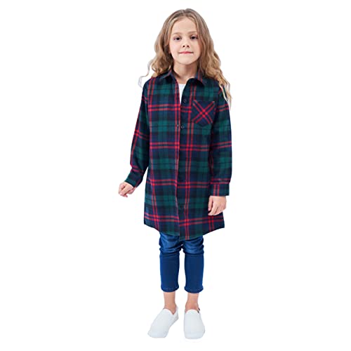 Girls' Casual Flannel Long Plaid Shirt Jacket Toddler Kids Button Down Pocketed Shirt Shacket Coats for Kids Winter4