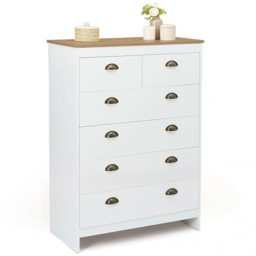 IDMarket ISIS - Cajonera 6 cajones 80 cm, color blanco y bandeja madera