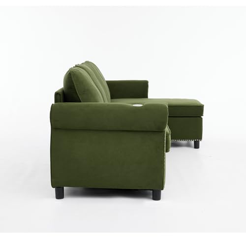 Image of ERYE L-Shaped Reversible Sectional Sofa with Pull Out Queen Memory Mattress Sleeper Bed, 2-in-1 L-Shaped Corner Sectional Couches W /Wireless Charging, Storage Chaise Lounge