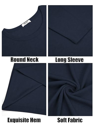COOFANDY Men's Long Sleeve T-Shirts Crew Neck Casual T Shirts for Men Breathable Comfort Tee Shirts Navy Blue