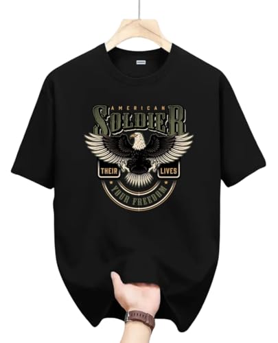 Image of Men's Graphic Printed T-Shirt - American Soldier Eagle Design | Premium Cotton Round Neck Half Sleeve T Shirt | Casual Stylish T Shirt | Trendy Streetwear, Gym