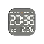 Atomic Wall Clock with Indoor/Outdoor Temp Large Number Display Silent Battery Operated Alarm Analog Digital Clocks for Bedroom Seniors Desk Living Room Office Bathroom Kitchen Shower ﻿ (Black)
