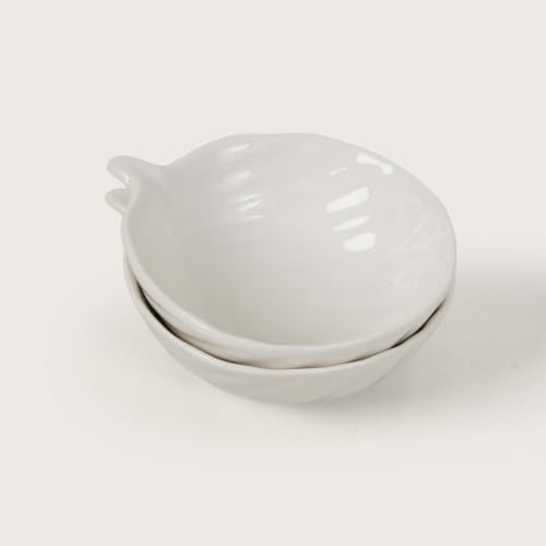 Image of HOME 360 Premium Ceramic Leaf Serving Bowls Set of 2 | Modern White Small Bowls for Snacks, Cookies, Biscuits, Desserts, Dips & Side Dishes (2, Leaf Serving Bowls)