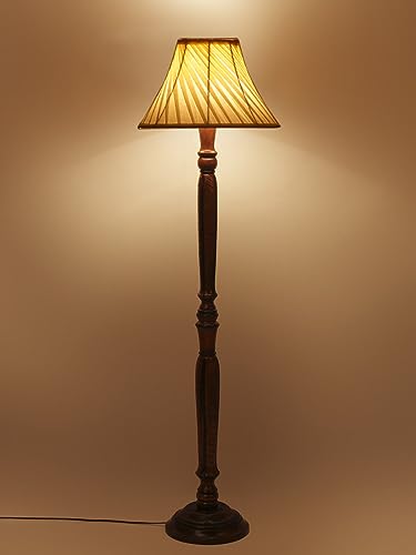 Image of Devansh Cross Pleated Off-White Cotton Wooden Floor Lamp -32