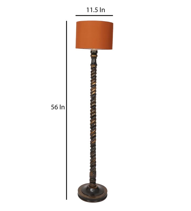 Image of tu casa Mango Wooden Floor Lamps with Spiral Base & Red Shade for Home Decor, Bedrooms Corner, Living Room, Gifting, Diwali Decoration, Hall, Office, Study Room (Height: - 56 inch) - Bulb not Included