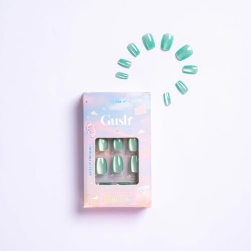 Image of Gush Beauty Press On Nails | Reusable Extensions | Artificial Nails Set | Long Lasting Design | Glue Tabs and nail glue included | Pack of 24 Nails | For women (Siren - Super Short Square) (Blue Taffy Cat Eye)
