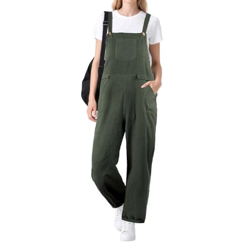 BSBUY Latzhose Damen Sommer mit Taschen Verstellbare Overalls Trägerhose Beiläufig Loose Hose Bib Pants Stretch Overall Damen Baggy Damen Latzhose...