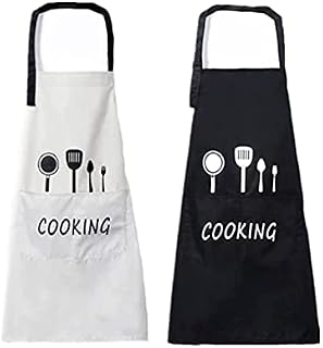 2 Piece Aprons, Kitchen Aprons, BBQ Aprons, Cooking Aprons with Pockets, Adjustable Chef Aprons, Waterproof Bib Aprons, Men's Women's Kitchen Restaurant Cafe Aprons, Black and White,95*67