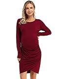 Coolmee Womens Maternity Dresses Casual Ruched Long Sleeve Irregular Bodycon Mini Dress for Women...