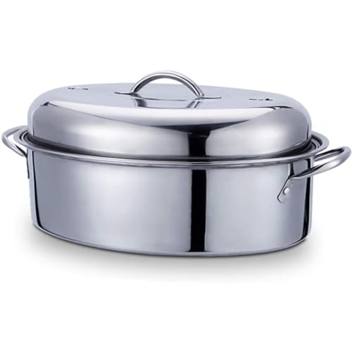 Large Fish Poacher Steamer Turkey, Duck Pot Pan Stainless Steel Oval, Thickened Compound Bottom Fast Heating Universal for Induction Cooker, Stove Multifunction Kitchen Gift