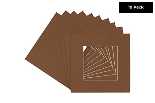CountryArtHouse Aged Oak Brown Acid Free 24x24 Square Picture Frame Mat with White Core Bevel Cut for 8x8 Pictures - Fits 24x24 Frame - Pack of 10 Matboards