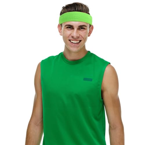 Image of 30 Pcs Sweatbands Wristbands Set Absorbent Terry Cloth Headbands Wristbands Neon Color Striped 80s Athletic Sweatbands for Sports Gym Exercise