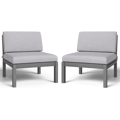 Image of Outdoor Patio Chairs Set of 2, HIPS Modular Sectional Seatings & Thick Cushions- Side Interlock Easy to Connect, Weatherproof Patio Furniture Set for Backyard, Deck, Poolside (Grey)