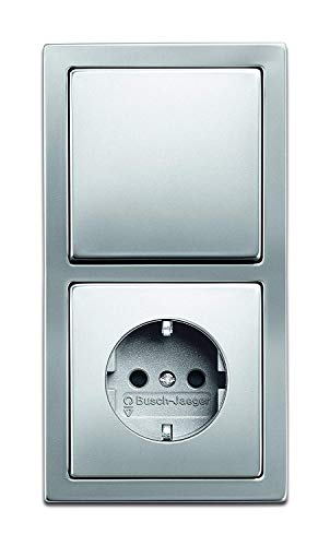 Preisvergleich Produktbild Komplett-Set BUSCH-JAEGER, 2-fach Kombination, Wechselschalter / Steckdose -edelstahl- -Edelstahl