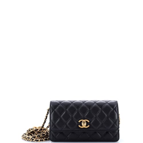 Pre-Loved Mixed Chain Link CC Wallet on Chain Quilted Caviar Small, Black