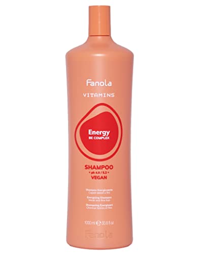 Fanola Vitamins Champú energizante, champú de limpieza suave con acción energizante y tonificante, fórmula enriquecida con vitaminas B y E, 1000 ml