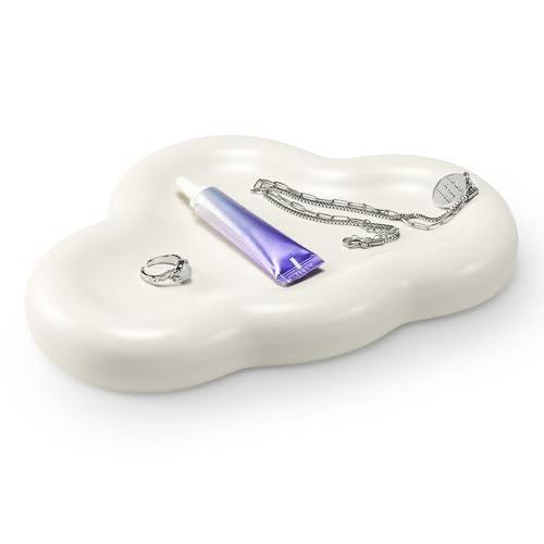 Navaris Bandeja decorativa moderna - Bandeja de nube para joyas vaciabolsillos y accesorios - Organizador blanco cerámica de cocina baño escritorio - 24 x 16 x 3 cm