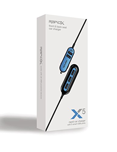 RapidX X5 Car Charger with 5 USB Ports for iPhone and Android Blue - Thumbnail 6