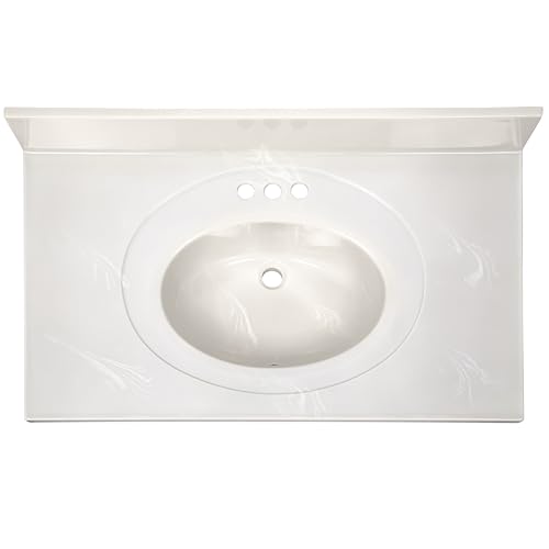 Image of Design House Cultured Marble Vanity Top, Ivory Swirl, 37 in W x 22 in D, Integrated 4 in Centerset Oval Sink & Backsplash, 586339