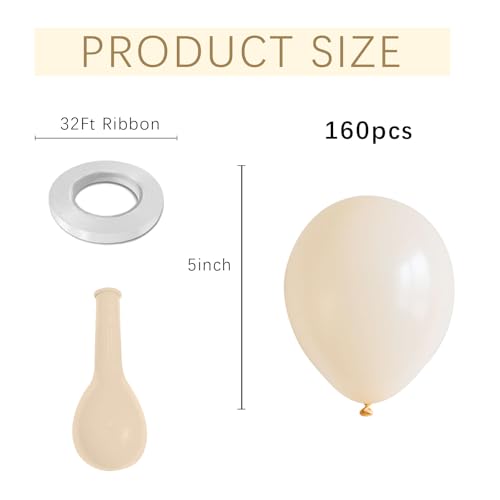 Image of Cream Balloons 160 Pack 5 inch Latex Party Neutral Round Beige Sand White Balloons for Birthday Wedding Baby Shower Gender Reveal Party Decoration