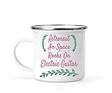 Funny Gift Humorous Gift for Music Lovers Men Women - Astronaut Playing Electric Guitar Space Print Design - for Any Occasion - Inspirational Quote on 12 Oz White Stainless Steel Camping Mug