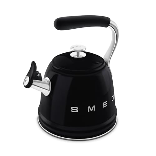 Image of SMEG Stovetop Whistling Kettle - 50s Retro Style, 2.3 Liter (10 Cup / 2.4 Quart) Stainless Steel Tea Kettle with Iconic Design & Whistle - Premium Kitchen Statement Piece-Black