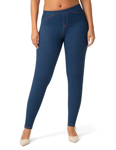 No Nonsense Stretch Denim Leggings with Pockets, Lavaggio Medio, M Donna