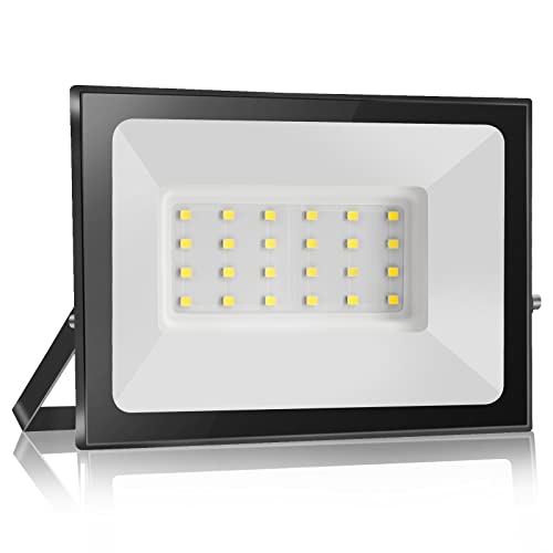 20W 2000LM Lumières Extérieures 6500K Projecteur LED Ultra Mince Spot LED Extérieur Projecteur LED Extérieur Blanc Froid Lampe Projecteur IP65 Etanche Câble 0.5M Cover