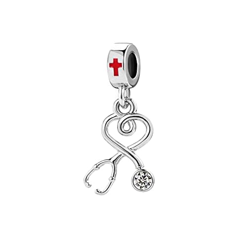 KunBead Women Nurses Day Stethoscope Pendant Dangle Bead Charms Compatible with Pandora Bracelets Cover