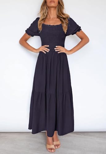 Image of ZESICA Women's 2026 Summer Boho Floral Print Dress Square Neck Ruffle Swing Beach Vacation Long Maxi Dresses