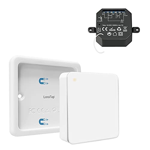 LoraTap Kit Interrupteur Sans Fil, Portée 200M, Emetteur Radio 868Mhz, Commutateur Mural Va et Vient, Commande à Distance, Télécommande On/Off pour Eclairage, 1 Canal