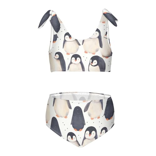 Cute Penguin Babies Pattern Girl Two Piece Kids Bikini Set Beach Swimsuit Swimwear Cute Shoulder Strap