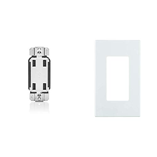 Leviton USB4P-W 4.2-Amp High Speed 4-Port USB Charger, White with Screwless Wallplates, 6-Pack