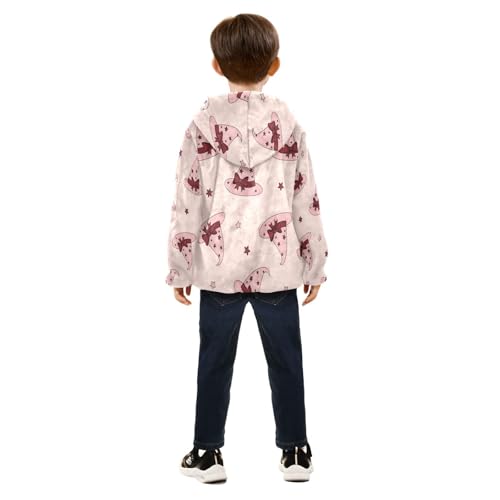 Pink Witch Hats Pattern Toddler Fleece Jacket Girl Boys Hooded Fleece Jacket Coat Warm Outwear Zip-up 3-10T4