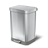 Glad Stainless Steel Step Trash Can with Clorox Odor Protection | Large Metal Kitchen Garbage Bin with Soft Close Lid, Foot Pedal and Waste Bag Roll Holder, 13 Gallon, All Stainless