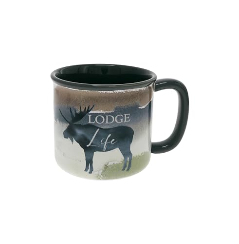 Pavilion Gift Company - Lodge Life - Moose - 17 Oz Coffee Mug Tea Cup Woodland Hiking Camping Cabin Woods Lodge Gift Outdoorsy Present