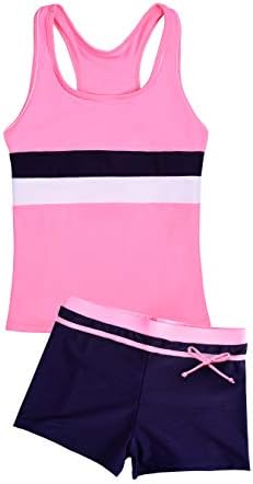 Uhnice Girls Swimsuit Two Piece Tankini Swimwear with Boyshort (Pink, 14-15 Years)