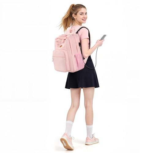 Image of ZORFIN 36L Backpack for College, and Travel: Water Resistant Bookbag with 8 Compartments - Pink