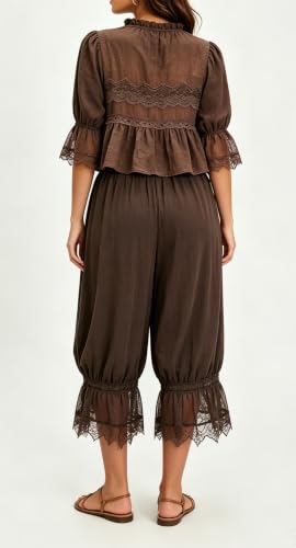 Image of UAURORAO Women Lace Trim Bloomer Pants Flowy Culottes Pantaloons Bloomers