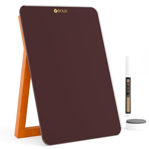 YEOUX Glass Small Whiteboard with Reversible Wood Stand for Desk,