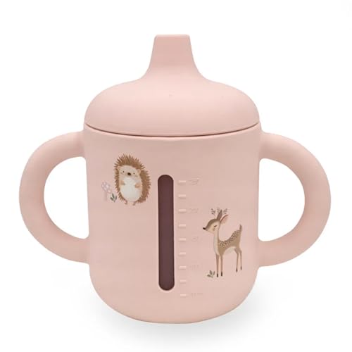 Image of LITTEL RAWR Silicone Baby Sippy Cups for 6 months+, 3 Stages Training Cup Straw Cup for Infants Toddlers and Kid, Soft Spout and Handles Unbreakable Easy Grip 8.5oz/250ml (Pink)