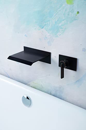 Sitges High Flow Wall Mount Tub Filler, Single Lever Handle Control With Large Waterfall Tub Spout, Pressure Balance Rough In Valved Included, Cupc Certificated, Oil Rubbed Bronze #TOP3