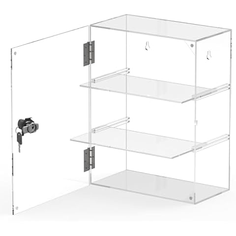 Acrylic Display Case with Lock Key Removable 3 Tier Clear Countertop Display Cases with Shelves Locking Showcase Retail Display Cabinet for Collectibles Figures Safe Storage(11.8x5.9x15.7inch) Cover