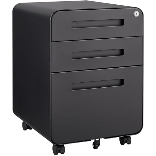 GarveeHome 3 Drawer Mobile File Cabinet with Lock, Under Desk Metal Filing Cabinet for Home Office, Under Desk Storage with 5 Wheels for A4/Letter/Legal Size, Fully Assembled | Under Desk Me