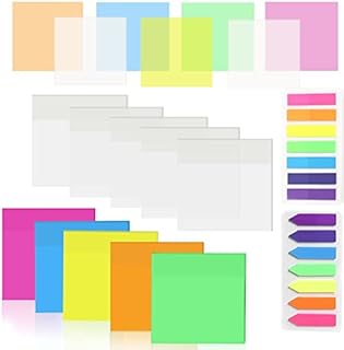 780pcs Transparent Sticky Notes, 12 Pads Clear Sticky Notes and Page Flags Set, Colored Self Adhesive See Through Sticky Notes for School Office