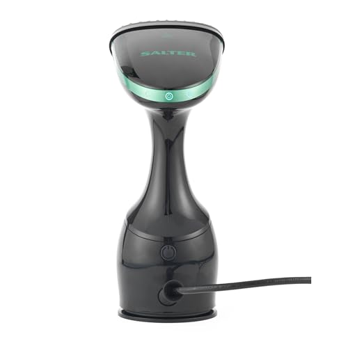 Salter SAL0932 Portable Clothes Steamer, Handheld Garment And Upholstery Crease Remover, Great for Steaming, Refreshing and Sanitising Fabric Types, 1500 W, Black and Green