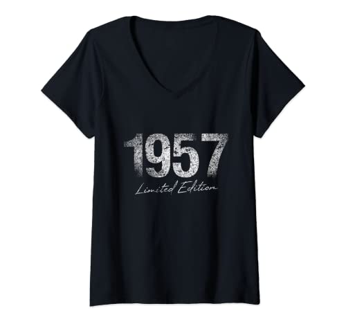 Womens Birthday Year 1957 Limited Edition Gift Used Grunge Vintage V-Neck T-Shirt